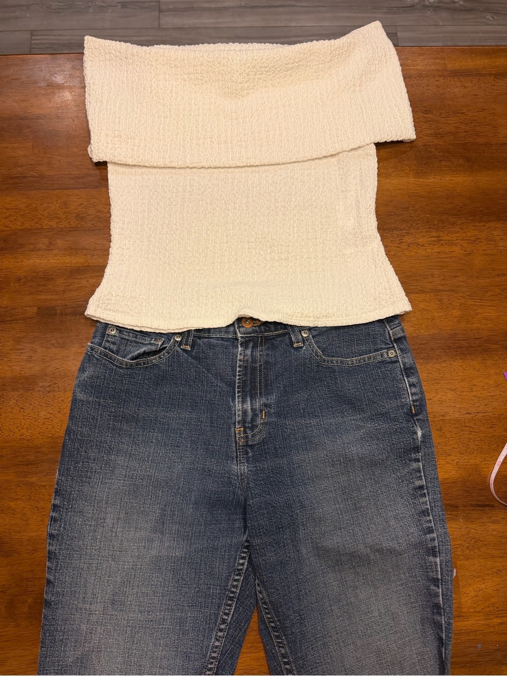 H&M Cream Off-the-Shoulder Fold-Over Knit Top